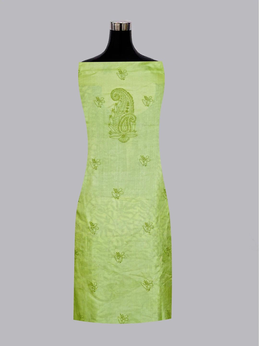 Ada Hand Embroidered Green Silk Lucknowi Chikankari Unstitched Suit Piece 01A511874
