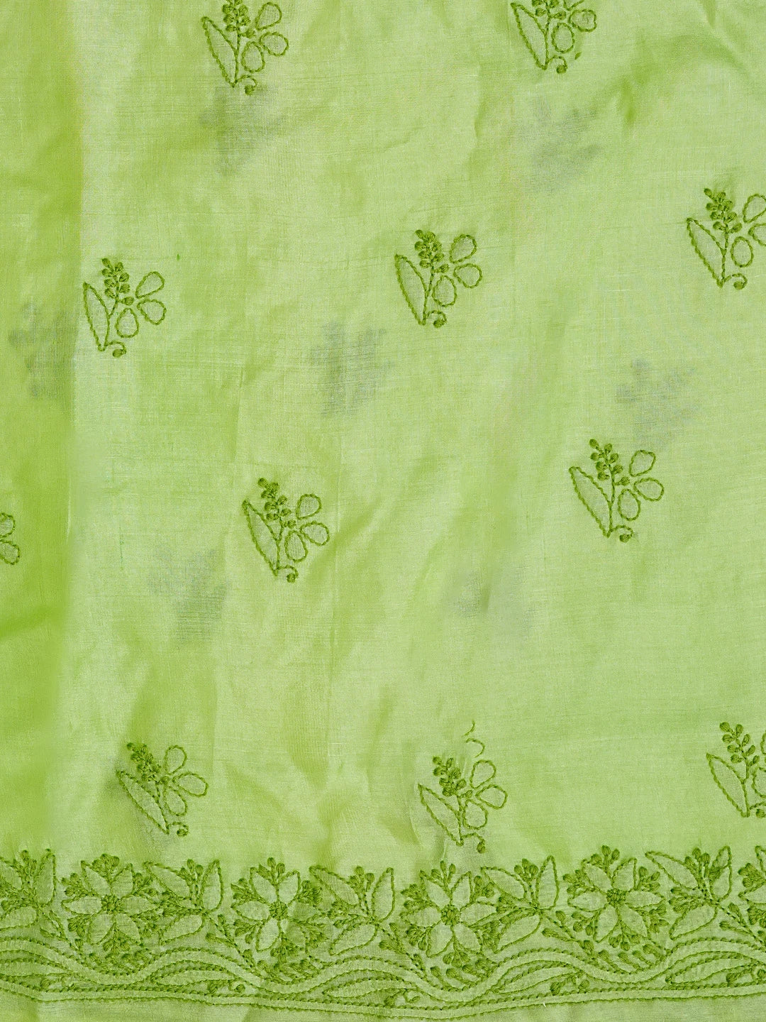 Ada Hand Embroidered Green Silk Lucknowi Chikankari Unstitched Suit Piece 01A511874