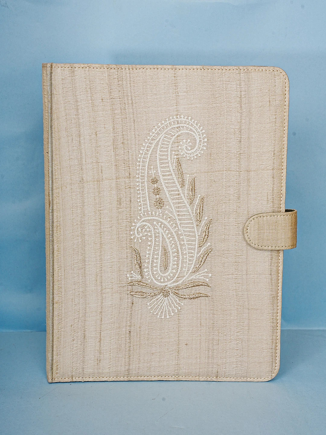 Ada Hand Embroidered Fawn Silk Lucknowi Chikankari File Cover With Zari Work 01A589679
