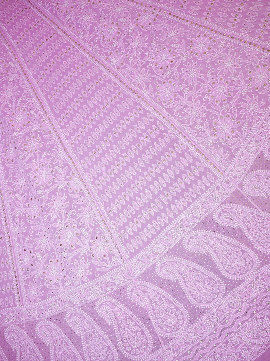 Ada Hand Embroidered Onion Pink Pure Georgette Lucknowi Chikankari Lehenga Set With Muqaish Work 01A220915