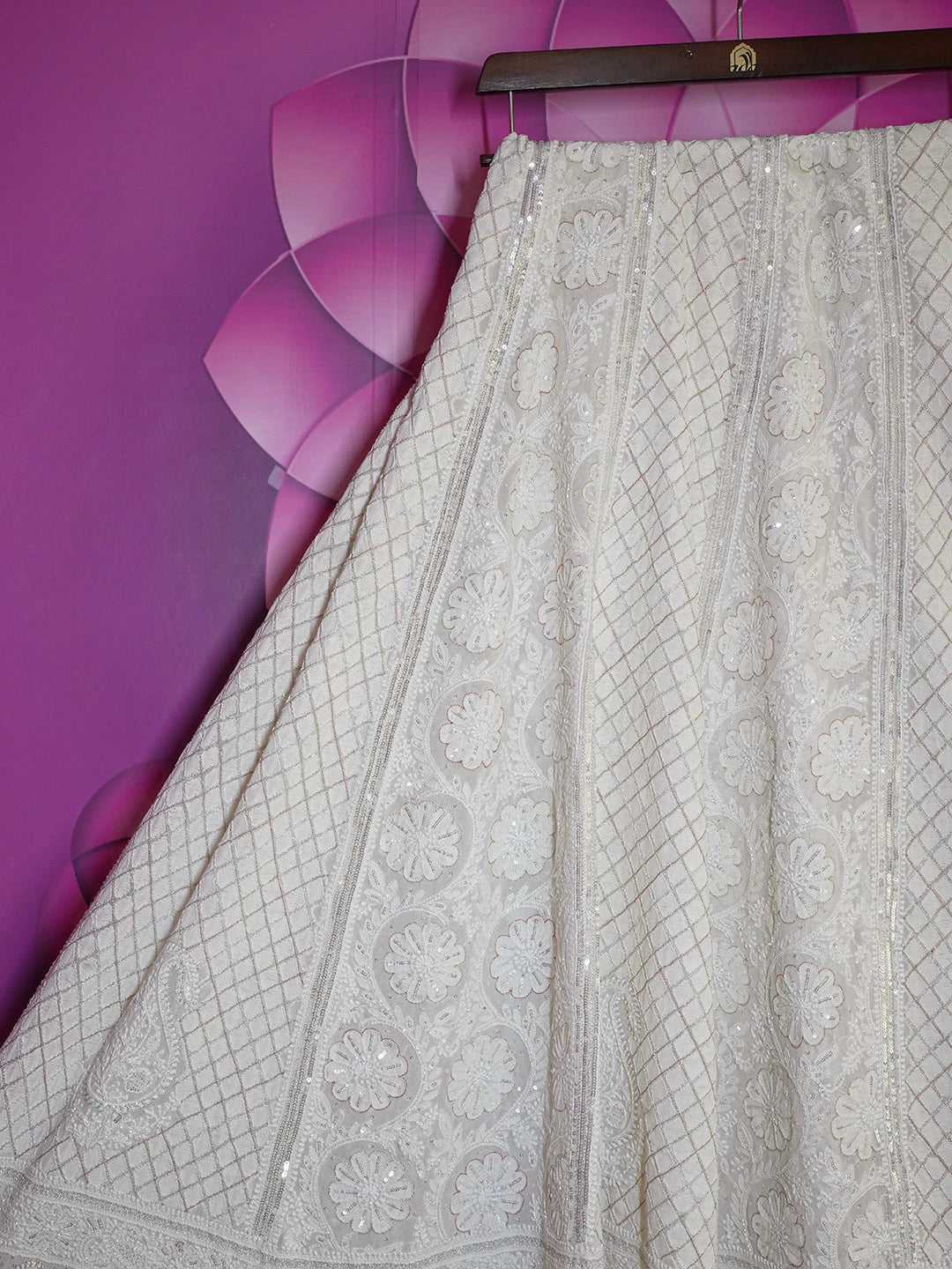 Ada Hand Embroidered Smoky White Pure Georgette Lucknowi Chikankari Lehenga Skirt With Cutdana Work 01A549592