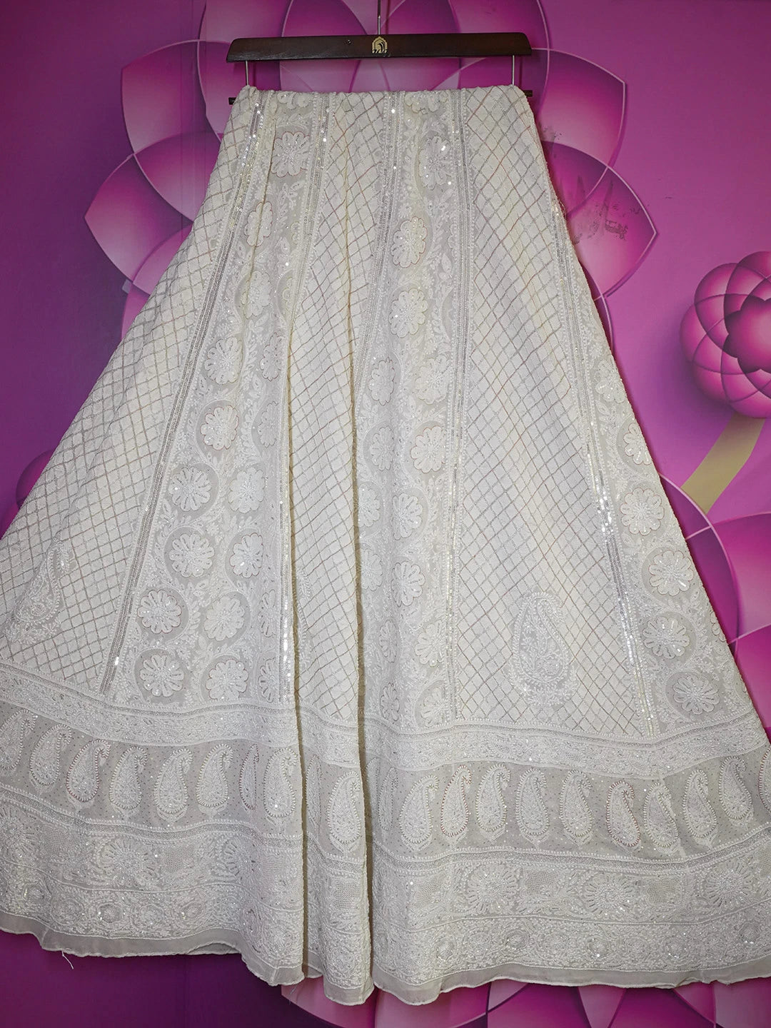 Ada Hand Embroidered Smoky White Pure Georgette Lucknowi Chikankari Lehenga Skirt With Cutdana Work 01A549592