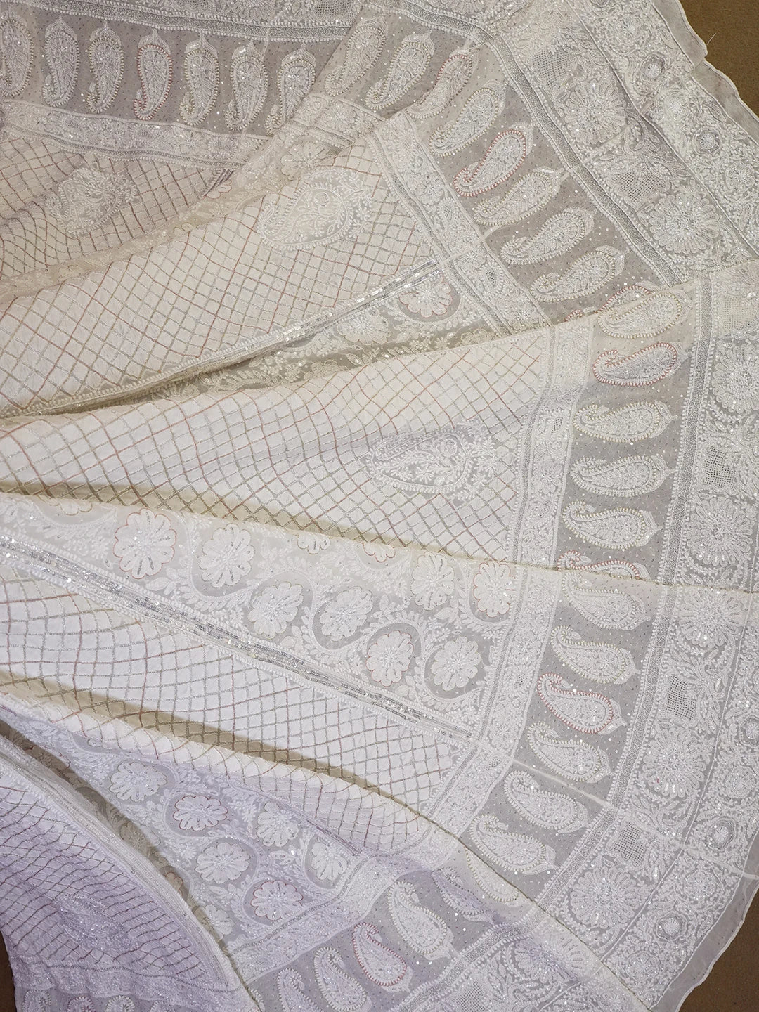 Ada Hand Embroidered Smoky White Pure Georgette Lucknowi Chikankari Lehenga Skirt With Cutdana Work 01A549592