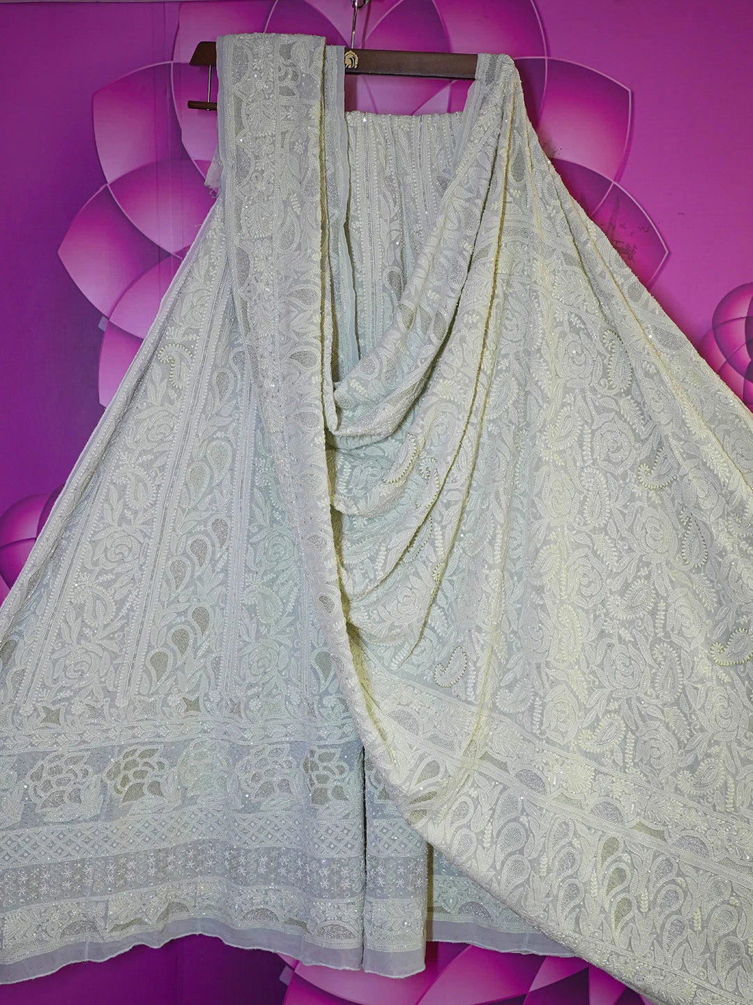 Ada Hand Embroidered Tea Green Pure Georgette Lucknowi Chikankari Lehenga Set With Cutdana Work A360244
