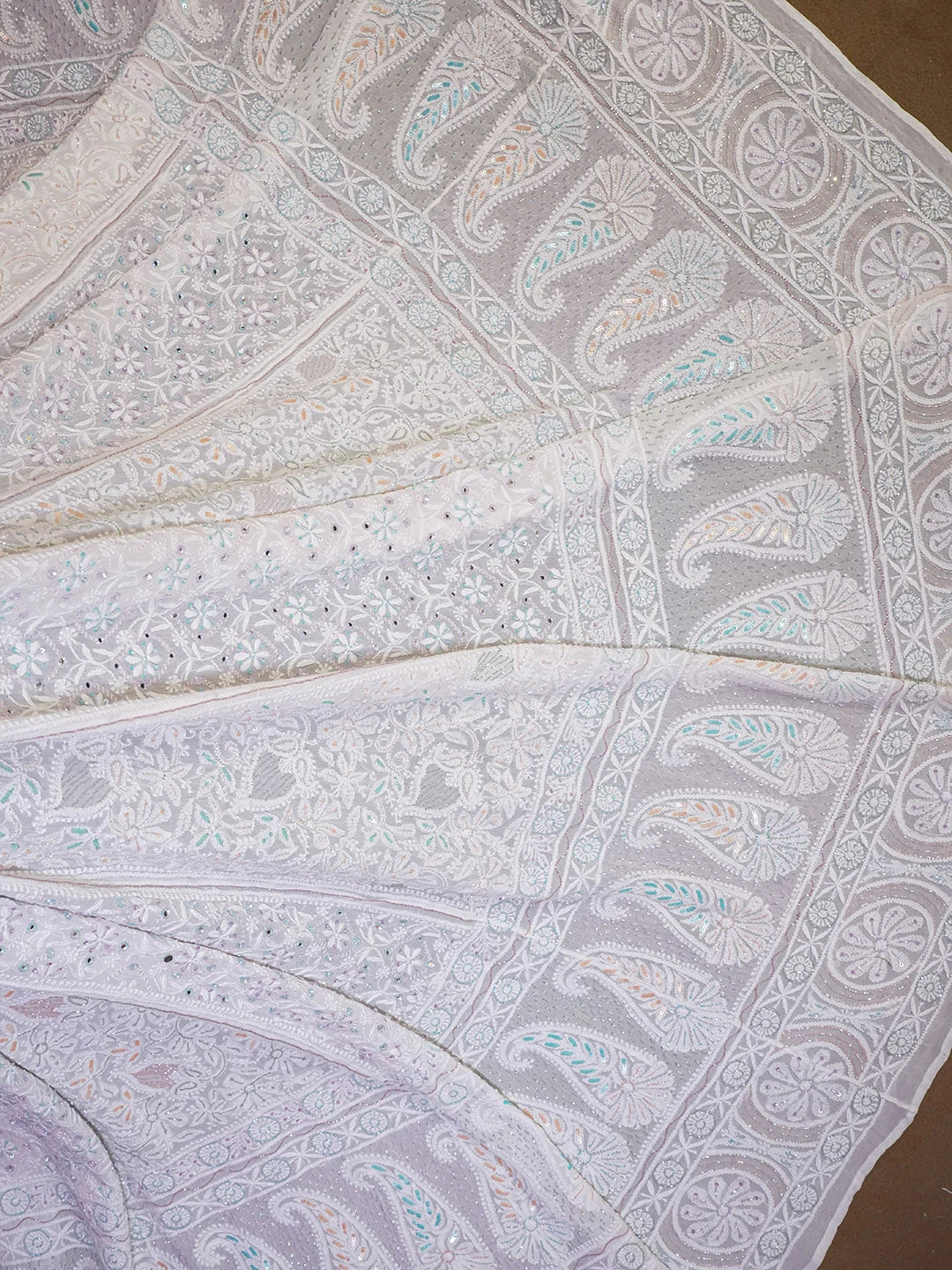 Ada Hand Embroidered White Pure Georgette Lucknowi Chikankari Lehenga Skirt With Cutdana Work 01A362452