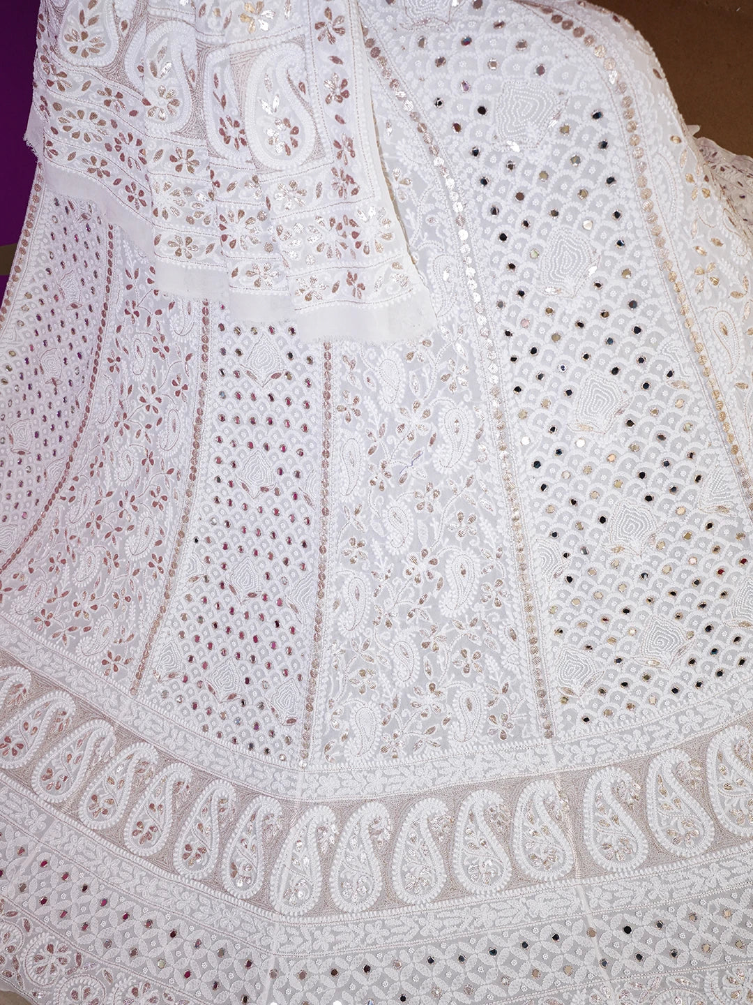 Ada Hand Embroidered White Pure Georgette Lucknowi Chikankari Lehenga Set With Pearl Work 01A468715