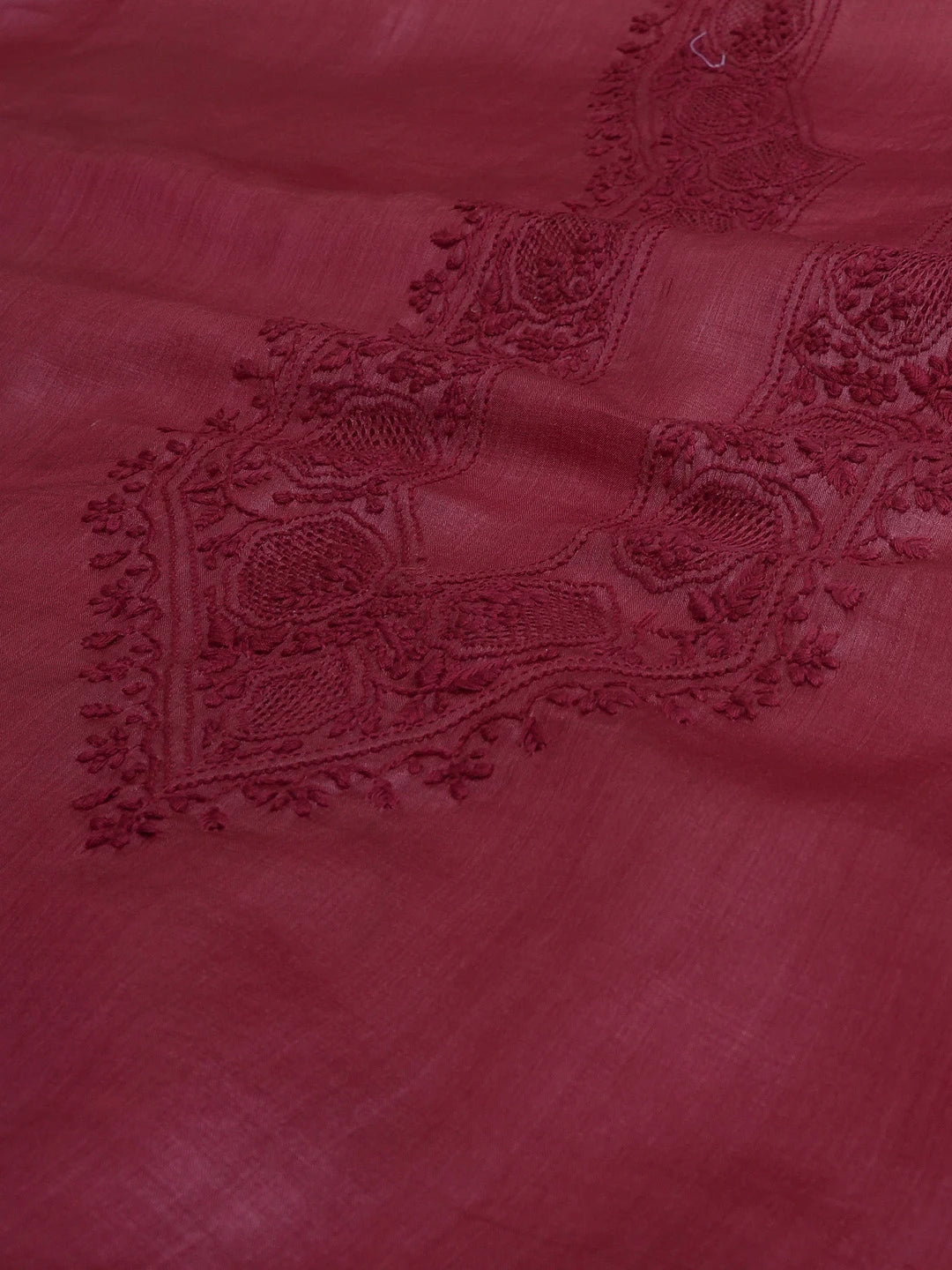 Ada Hand Embroidered Maroon Silk Lucknowi Chikankari Men's Kurta Piece 01A584546