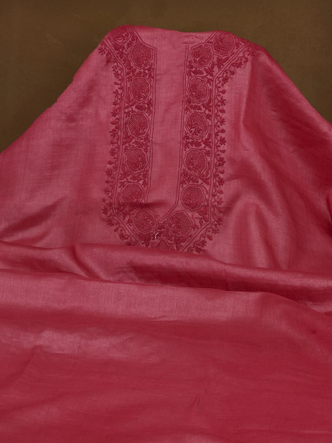 Ada Hand Embroidered Maroon Silk Lucknowi Chikankari Men's Kurta Piece 01A584546