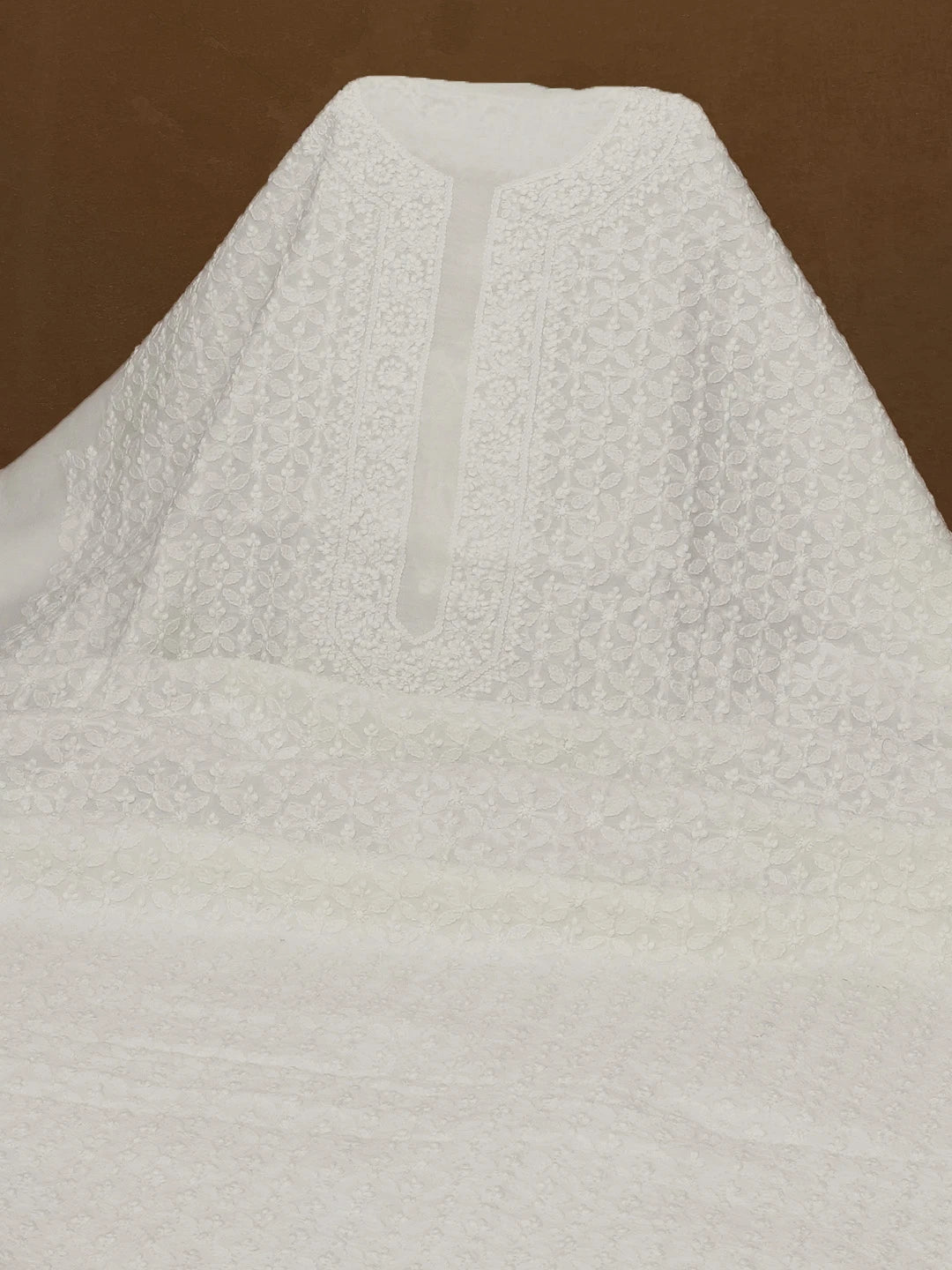 Ada Hand Embroidered White Chanderi Lucknowi Chikankari Unstitched Men's Kurta Piece 01A583348