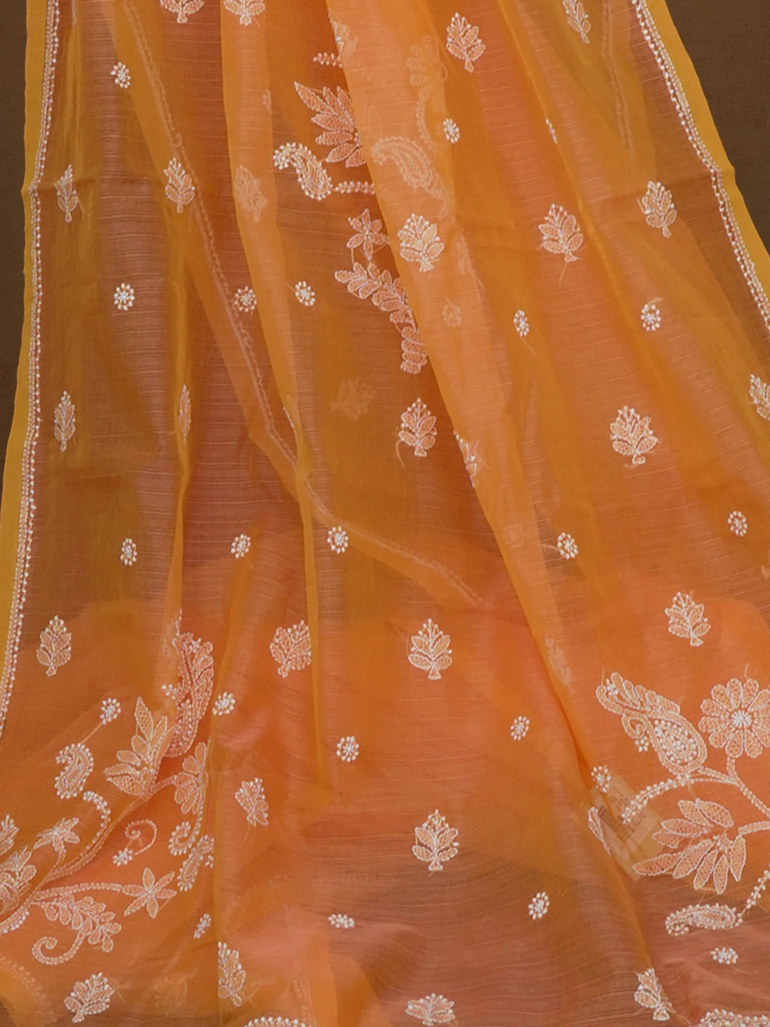 Ada Hand Embroidered Orange Super Net Lucknowi Chikankari Saree With Blouse 01A592669