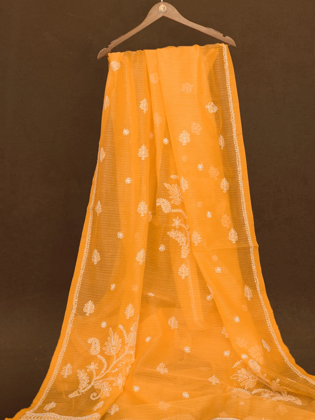 Ada Hand Embroidered Yellow Super Net Lucknowi Chikankari Saree With Blouse 01A592601