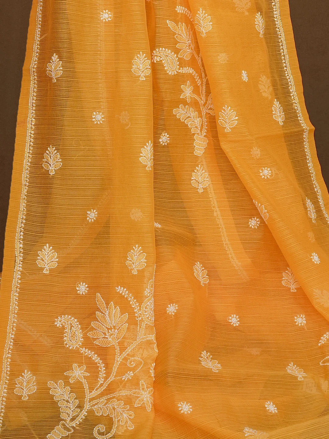 Ada Hand Embroidered Yellow Super Net Lucknowi Chikankari Saree With Blouse 01A592601