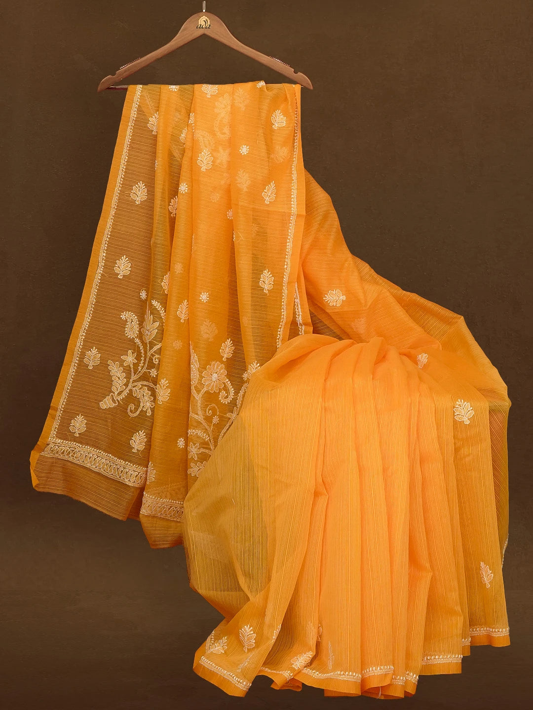 Ada Hand Embroidered Yellow Super Net Lucknowi Chikankari Saree With Blouse 01A592601