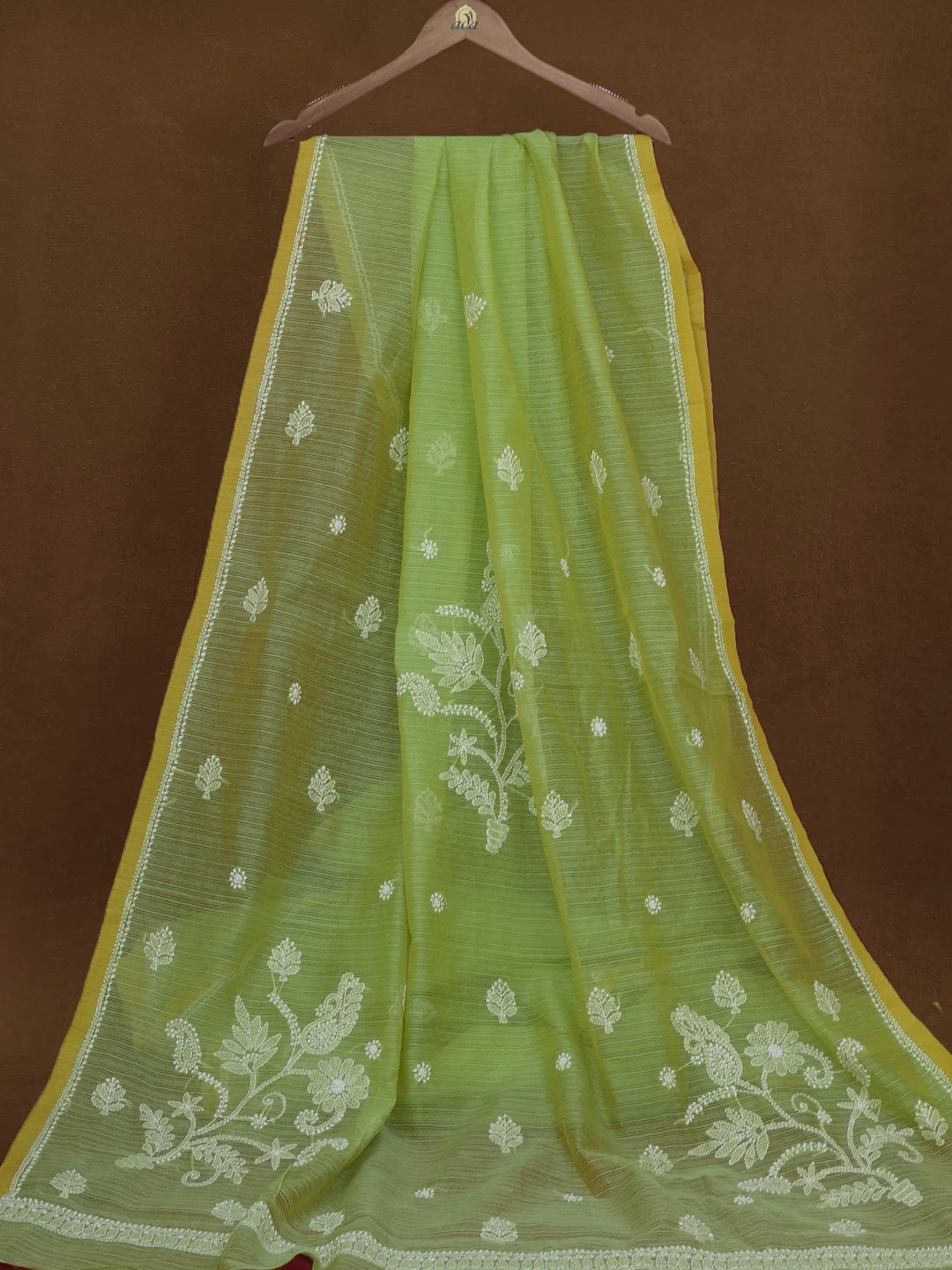 Ada Hand Embroidered Green Super Net Lucknowi Chikankari Saree With Blouse 01A592653