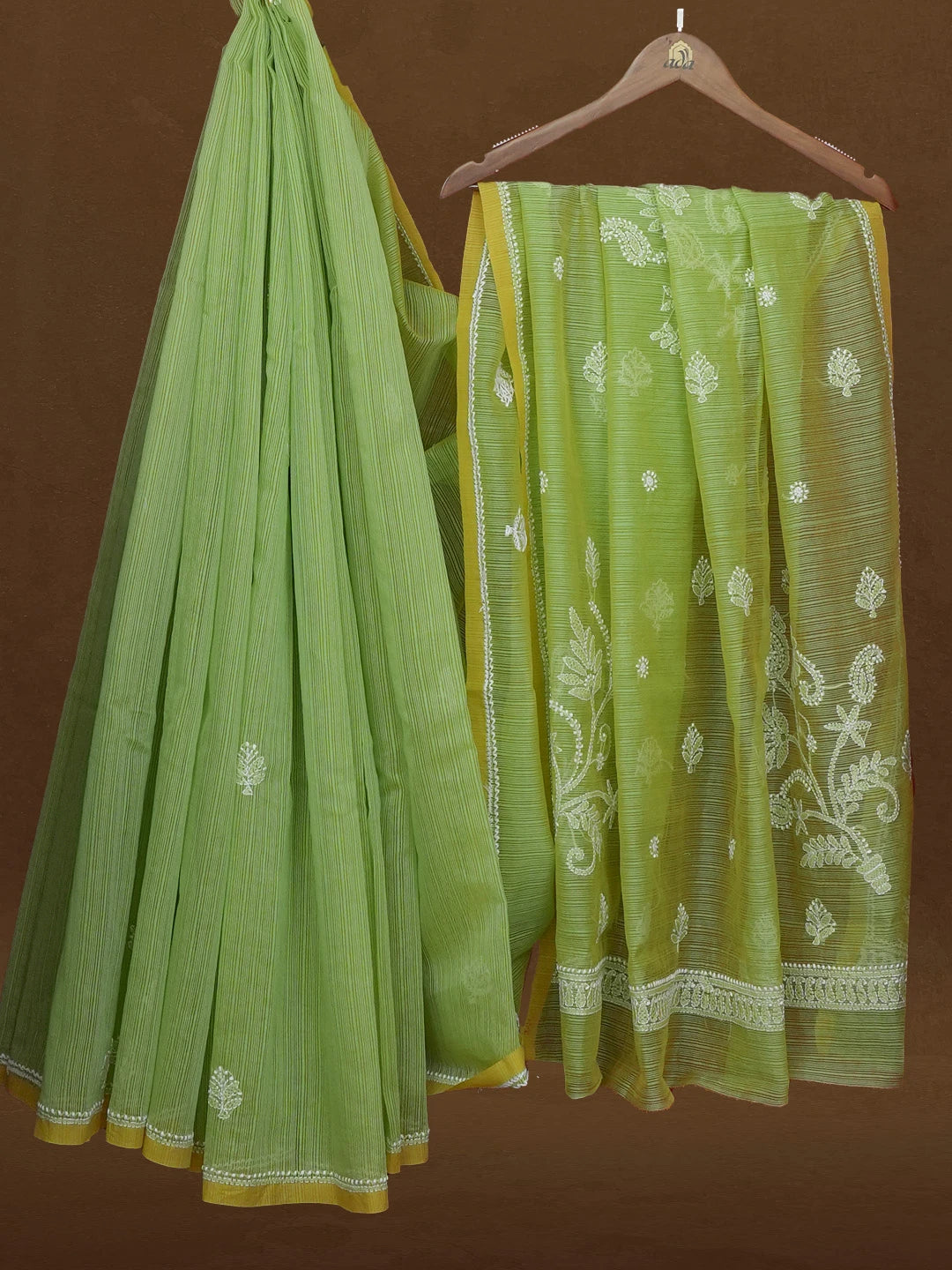 Ada Hand Embroidered Green Super Net Lucknowi Chikankari Saree With Blouse 01A592653
