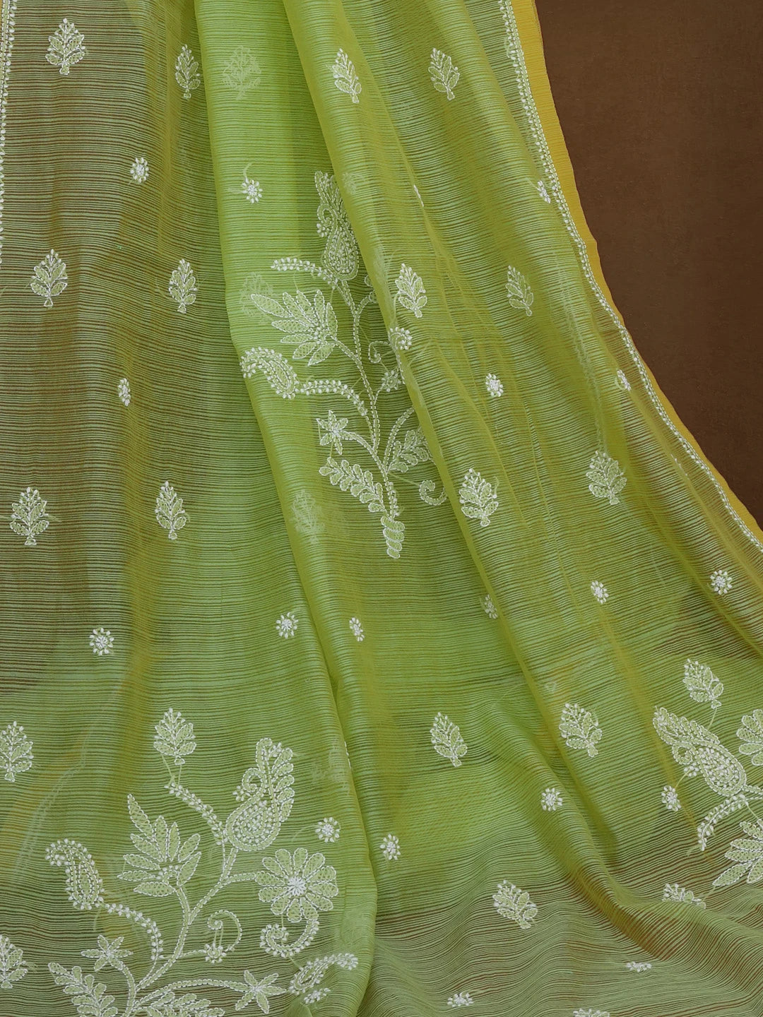 Ada Hand Embroidered Green Super Net Lucknowi Chikankari Saree With Blouse 01A592653
