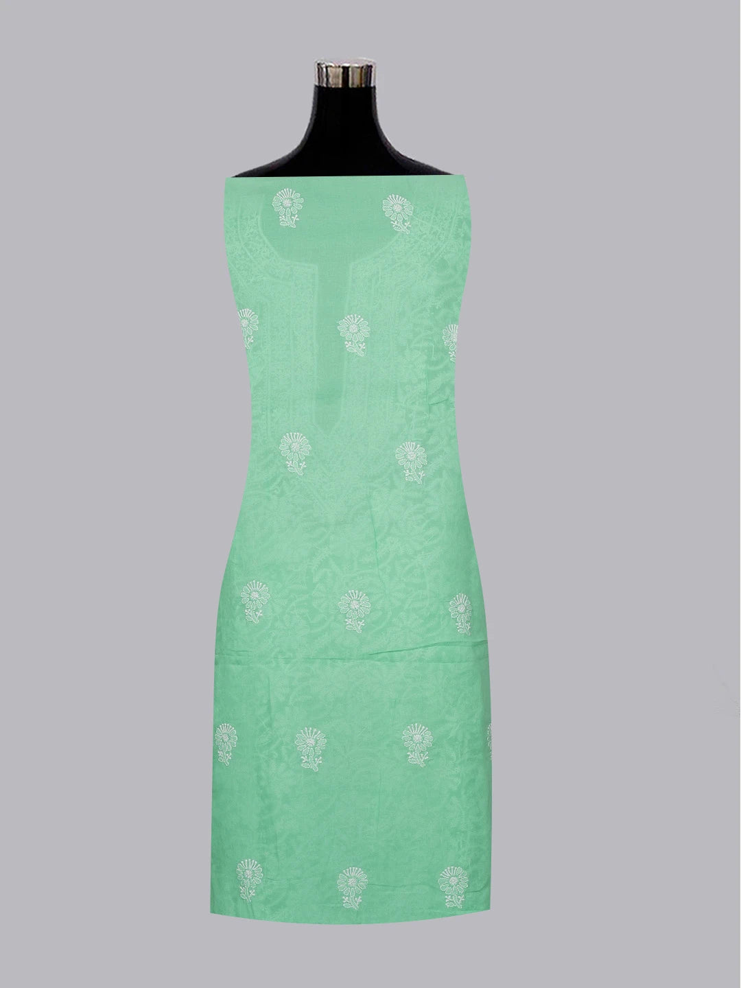 Ada Hand Embroidered Sea Green Cotton Lucknowi Chikankari Unstitched Suit Piece 01A592738