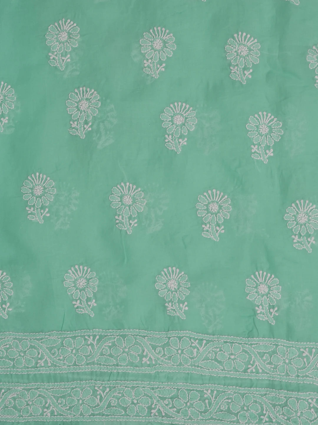 Ada Hand Embroidered Sea Green Cotton Lucknowi Chikankari Unstitched Suit Piece 01A592738