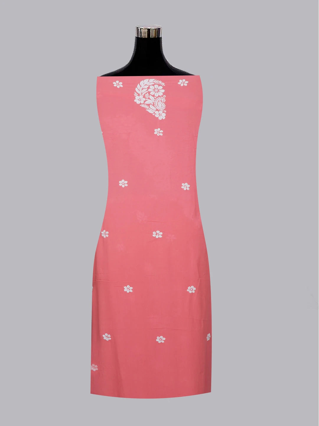 Ada Hand Embroidered Carrot PInk Modal Lucknowi Chikankari Unstitched Kurta Piece 01A593757