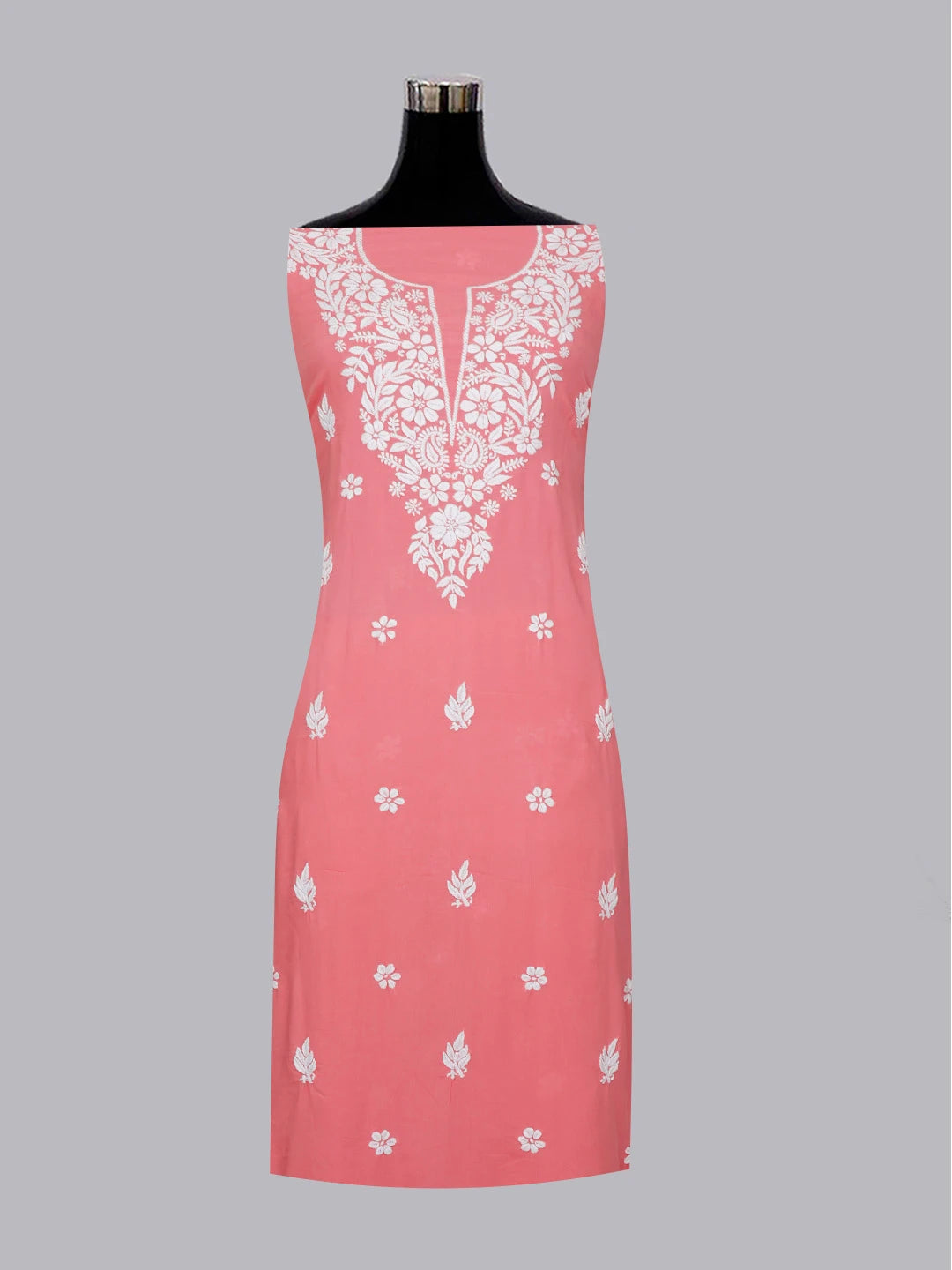 Ada Hand Embroidered Carrot PInk Modal Lucknowi Chikankari Unstitched Kurta Piece 01A593757