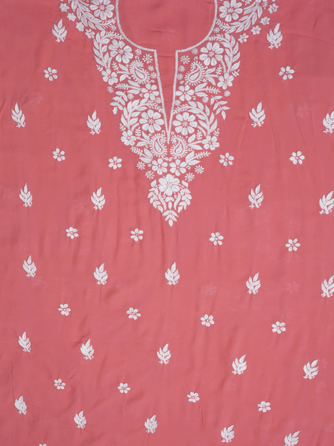 Ada Hand Embroidered Carrot PInk Modal Lucknowi Chikankari Unstitched Kurta Piece 01A593757