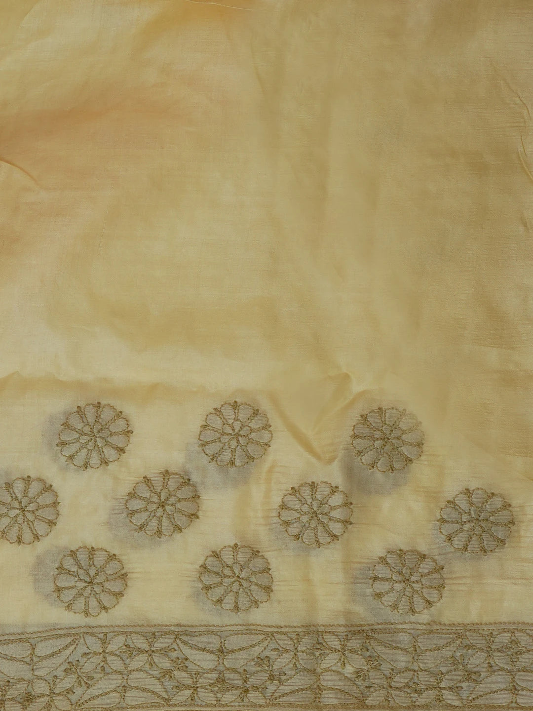 Ada Hand Embroidered Fawn Silk Lucknowi Chikankari Saree With Blouse 01A591732