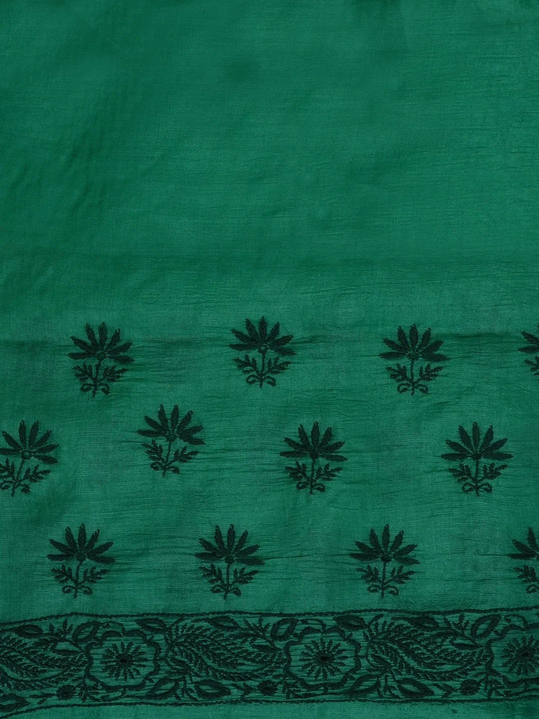 Ada Hand Embroidered Green Silk Lucknowi Chikankari Saree With Blouse 01A591613