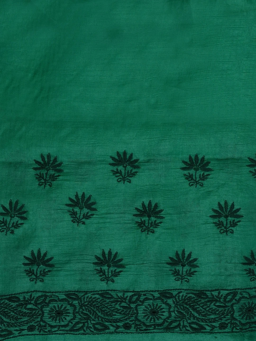 Ada Hand Embroidered Green Silk Lucknowi Chikankari Saree With Blouse 01A591613