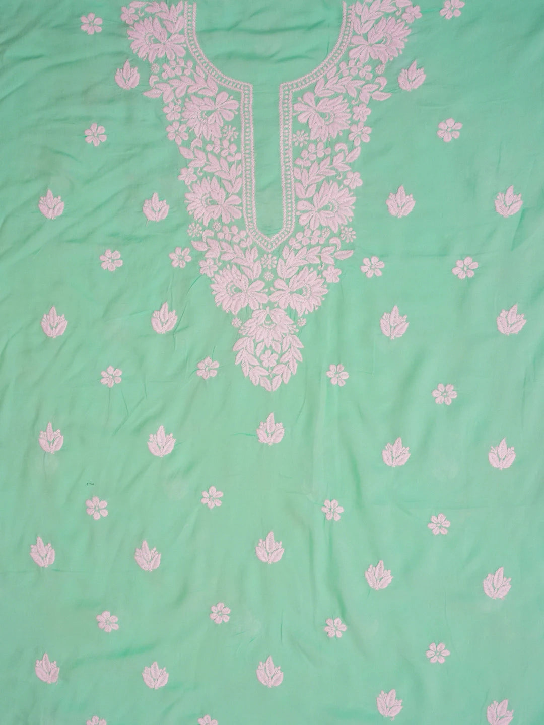 Ada Hand Embroidered Sea Green Modal Lucknowi Chikankari Unstitched Kurta Piece 01A593758