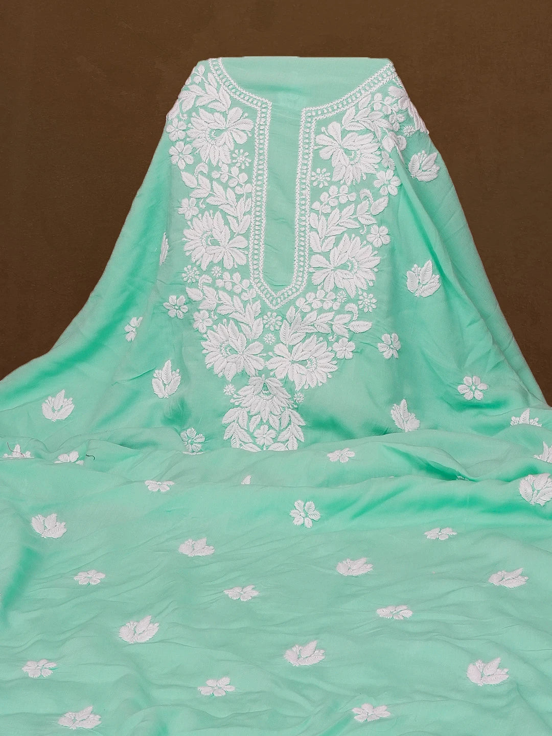 Ada Hand Embroidered Sea Green Modal Lucknowi Chikankari Unstitched Kurta Piece 01A593758