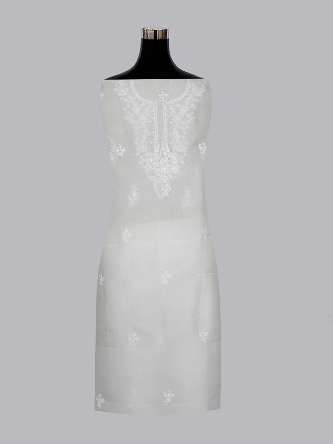 Ada Hand Embroidered White Organza Lucknowi Chikankari Unstitched Kurta Dupatta Set 01A590977