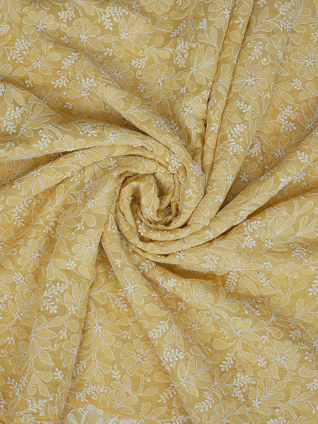 Ada Hand Embroidered Yellow Cotton Lucknowi Chikankari Dupatta 01A589459