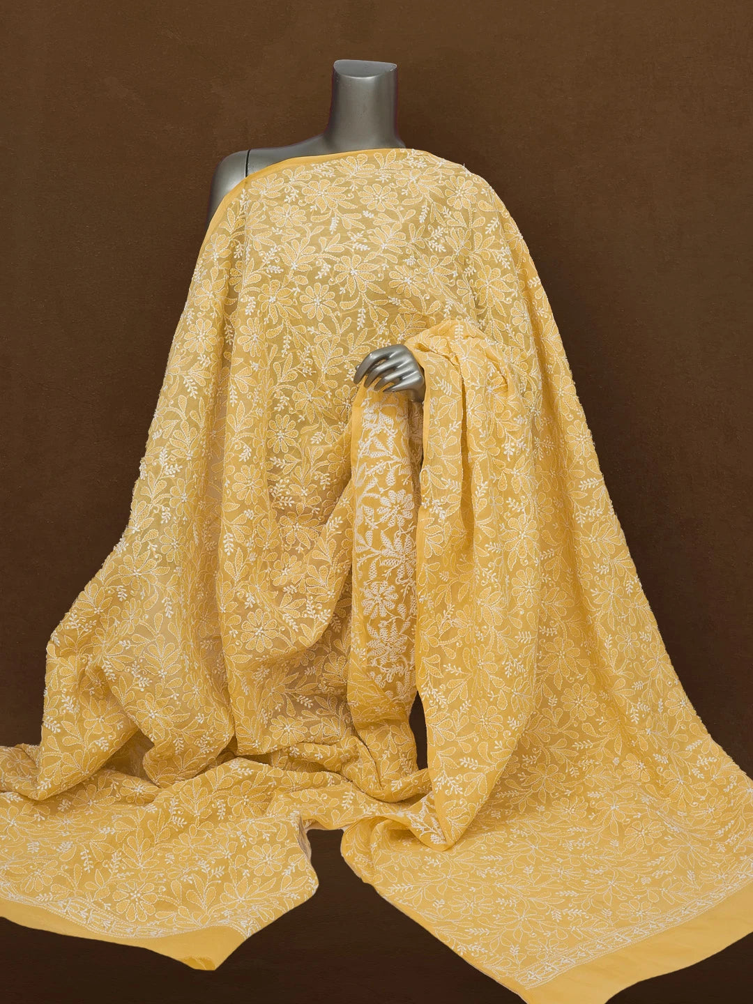 Ada Hand Embroidered Yellow Cotton Lucknowi Chikankari Dupatta 01A589459