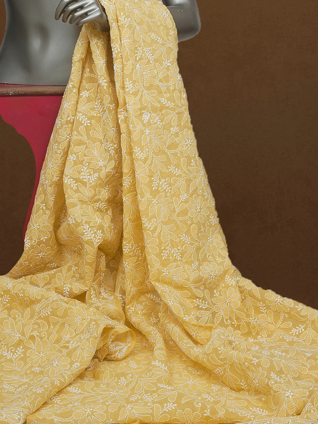 Ada Hand Embroidered Yellow Cotton Lucknowi Chikankari Dupatta 01A589459