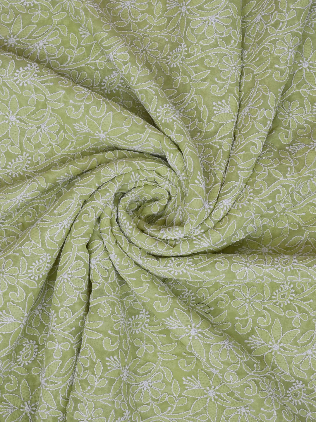 Ada Hand Embroidered Olivine Green Cotton Lucknowi Chikankari Dupatta 01A589453