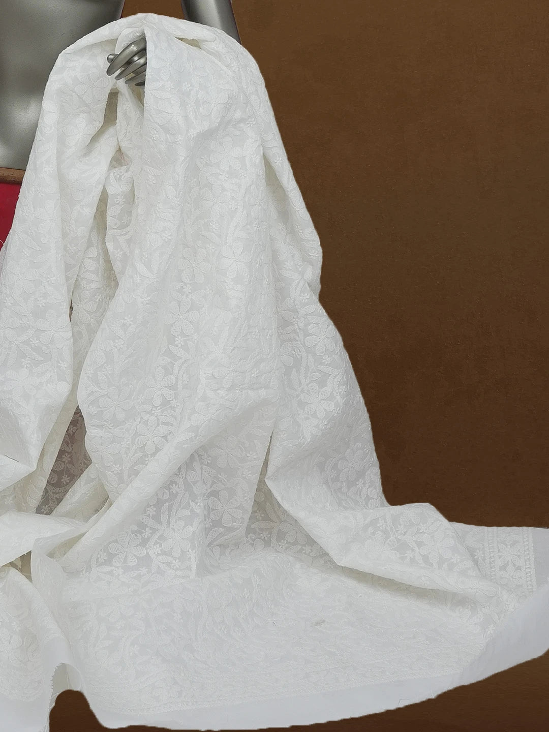 Ada Hand Embroidered White Cotton Lucknowi Chikankari Dupatta 01A589443