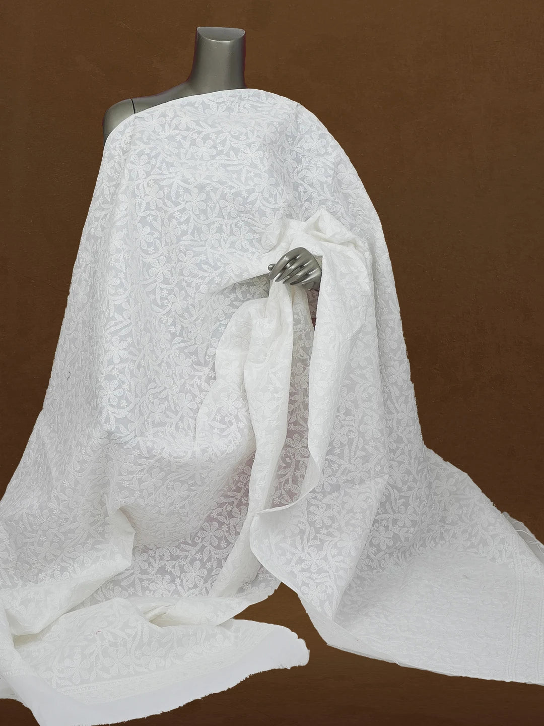 Ada Hand Embroidered White Cotton Lucknowi Chikankari Dupatta 01A589443