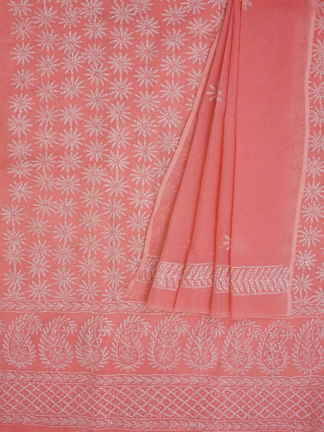 Ada Hand Embroidered Pink Kota Lucknowi Chikankari Unstitched Kurta Dupatta Set 01A590878