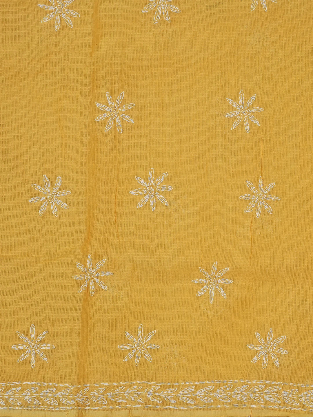 Ada Hand Embroidered Mustard Kota Lucknowi Chikankari Unstitched Kurta Dupatta Set 01A590824