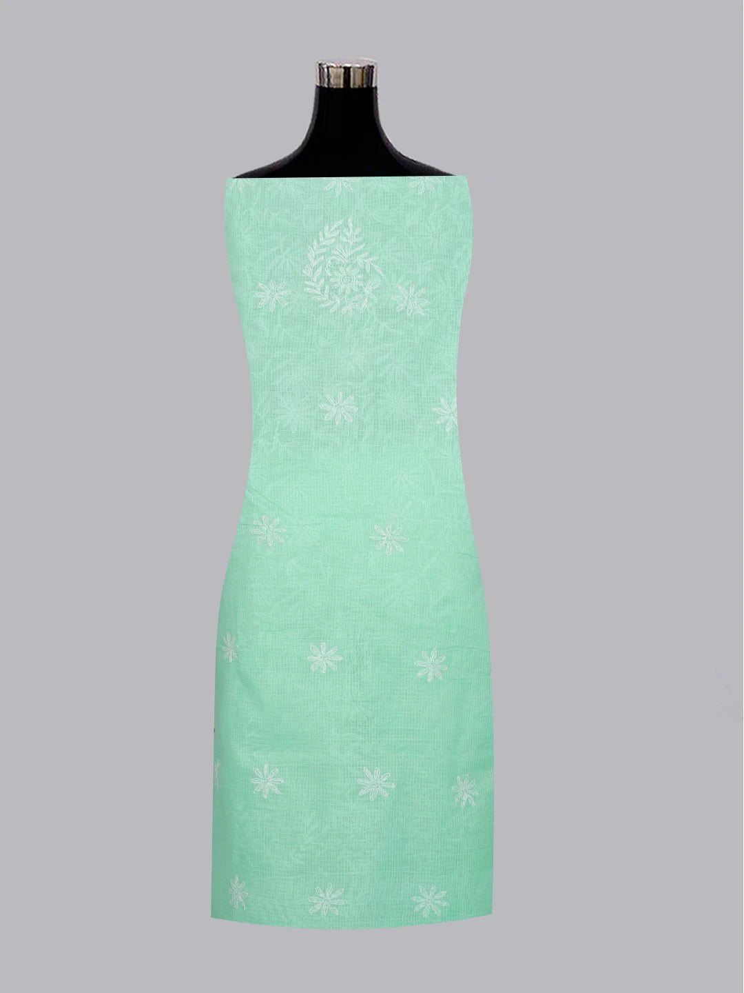 Ada Hand Embroidered Sea Green Kota Lucknowi Chikankari Unstitched Kurta Dupatta Set 01A590889
