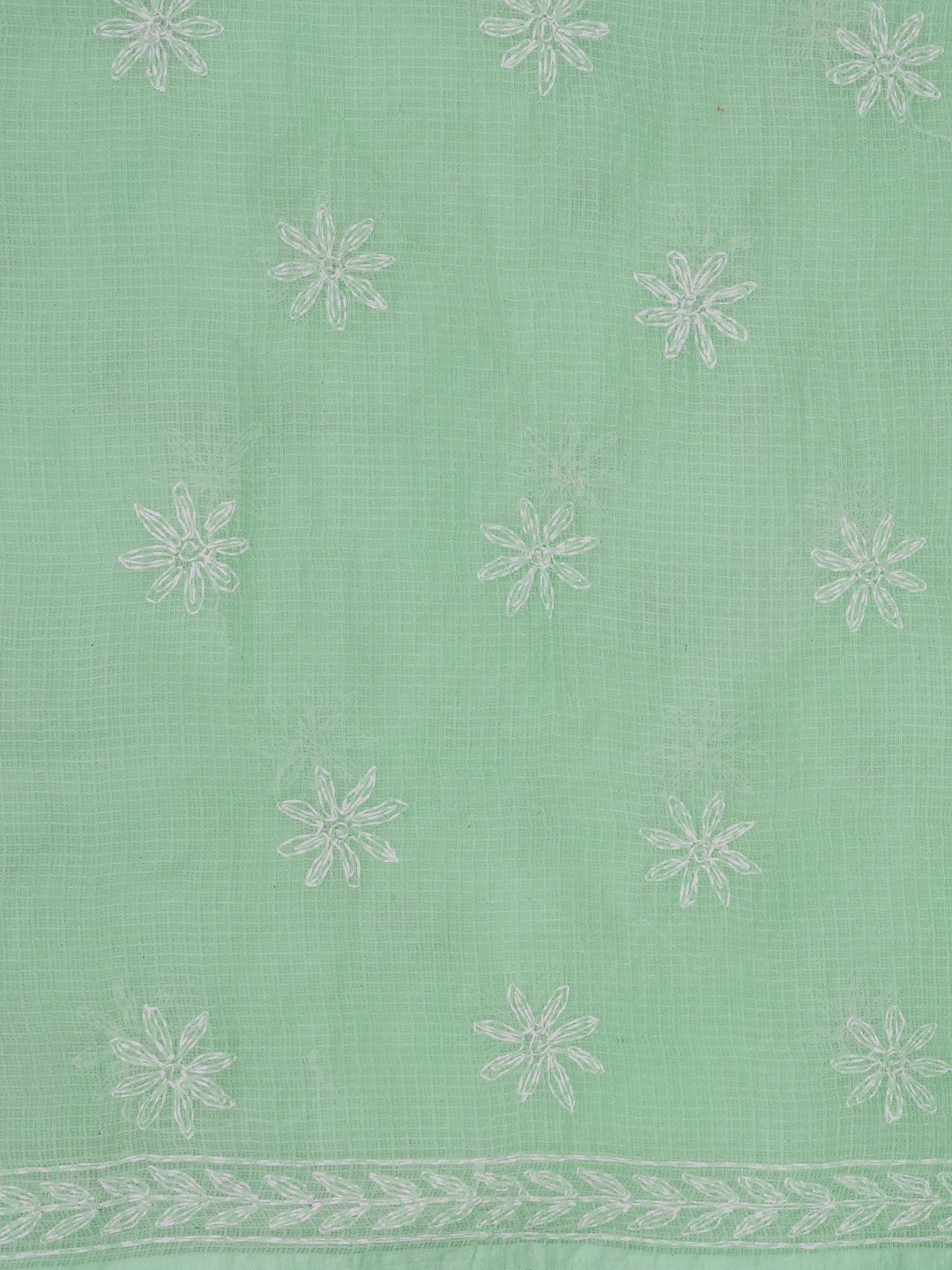 Ada Hand Embroidered Sea Green Kota Lucknowi Chikankari Unstitched Kurta Dupatta Set 01A590889