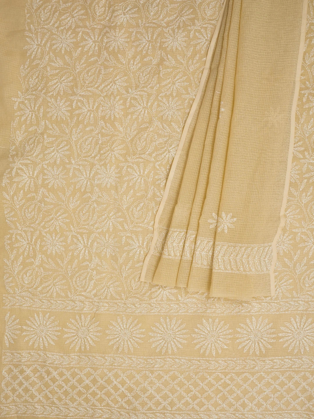 Ada Hand Embroidered Fawn Kota Lucknowi Chikankari Unstitched Kurta Dupatta Set 01A590809