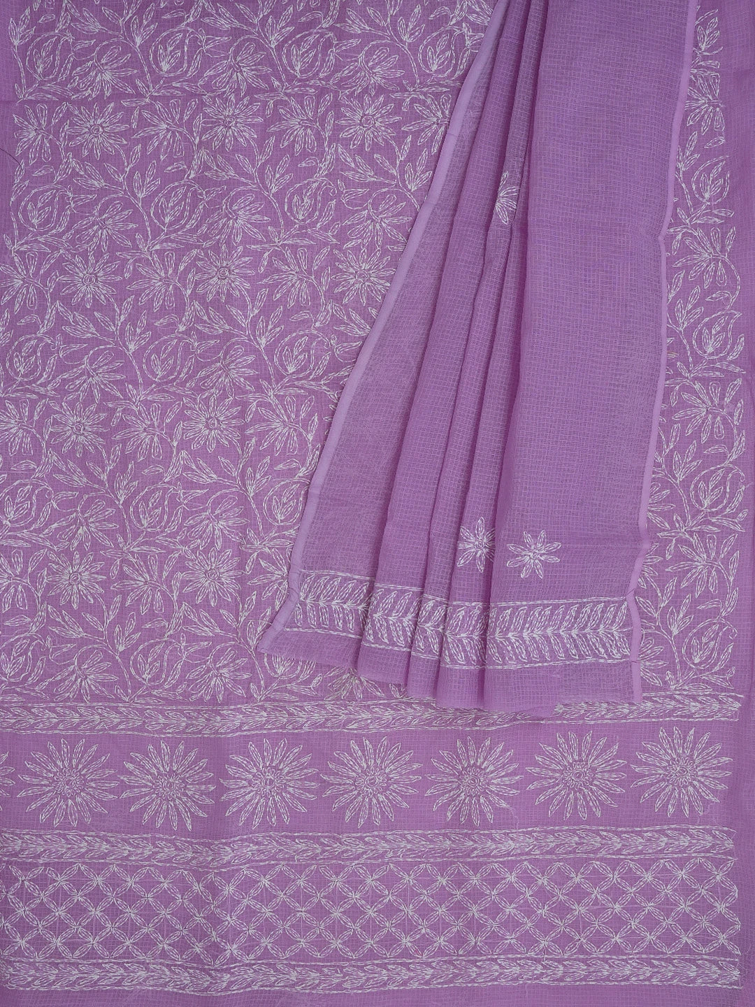 Ada Hand Embroidered Mauve Kota Lucknowi Chikankari Unstitched Kurta Dupatta Set 01A590886