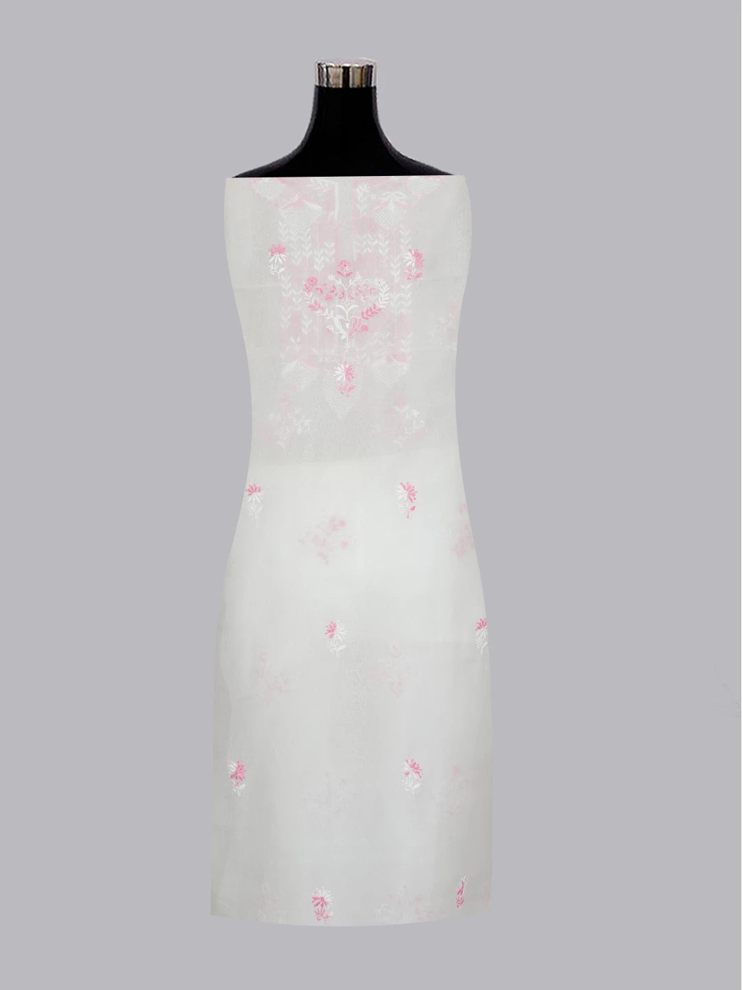 Ada Hand Embroidered White Organza Lucknowi Chikankari Unstitched Kurta Dupatta Set 01A590978