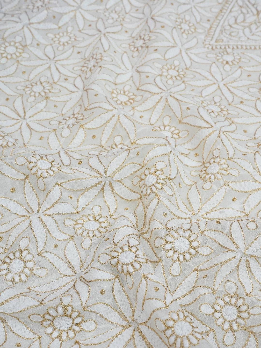 Ada Hand Embroidered White Pure Georgette Lucknowi Chikankari Unstitched Men's Kurta Piece With Zari Work 01A312654