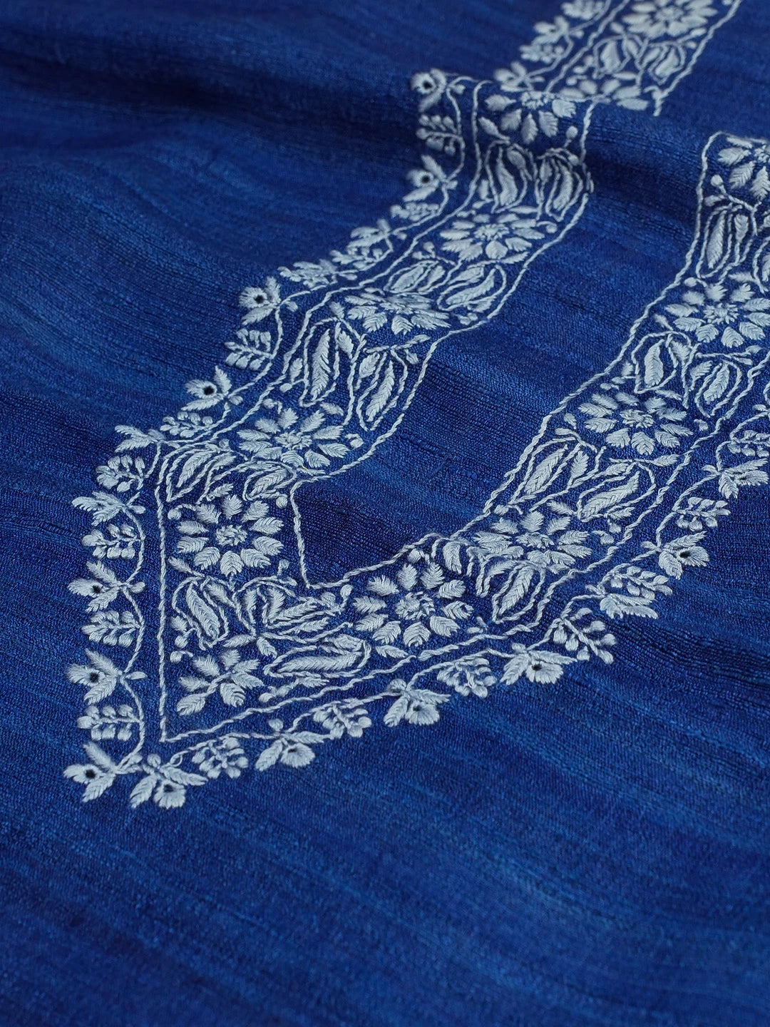 Ada Hand Embroidered Royal Blue Khadi Silk Lucknowi Chikankari Unstitched Men's Kurta Piece 01A584609
