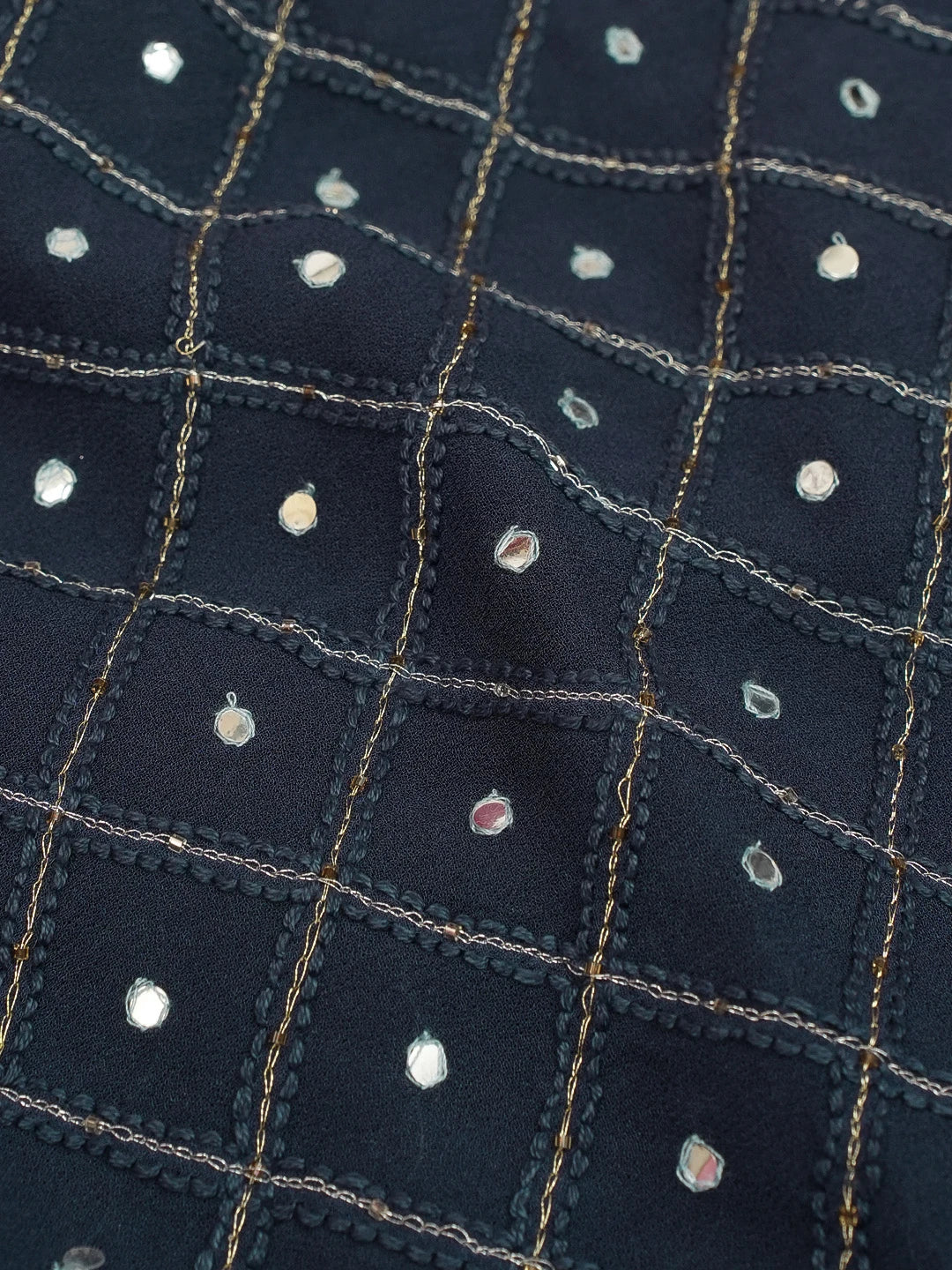 Ada Hand Embroidered Navy Blue Viscose Georgette Lucknowi Chikankari Unstitched Men's Kurta Piece With Sequinned and Zari Work 01A336453