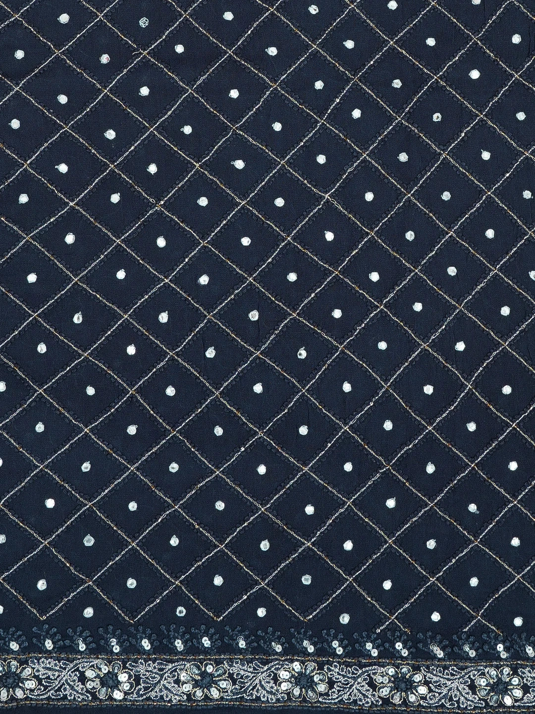 Ada Hand Embroidered Navy Blue Viscose Georgette Lucknowi Chikankari Unstitched Men's Kurta Piece With Sequinned and Zari Work 01A336453