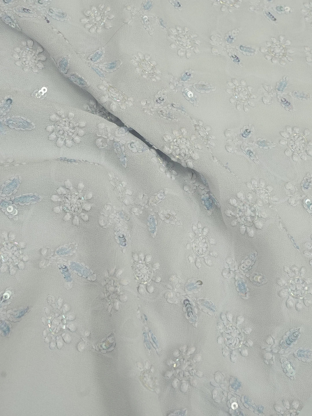 Ada Hand Embroiderede Light Blue Viscose Georgette Lucknowi Chikankari Unstitched Men's Kurta Piece With Sequinned and Zari Work 01A532088
