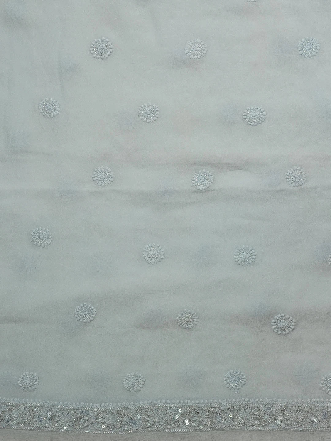 Ada Hand Embroiderede Light Blue Viscose Georgette Lucknowi Chikankari Unstitched Men's Kurta Piece With Sequinned and Zari Work 01A532088